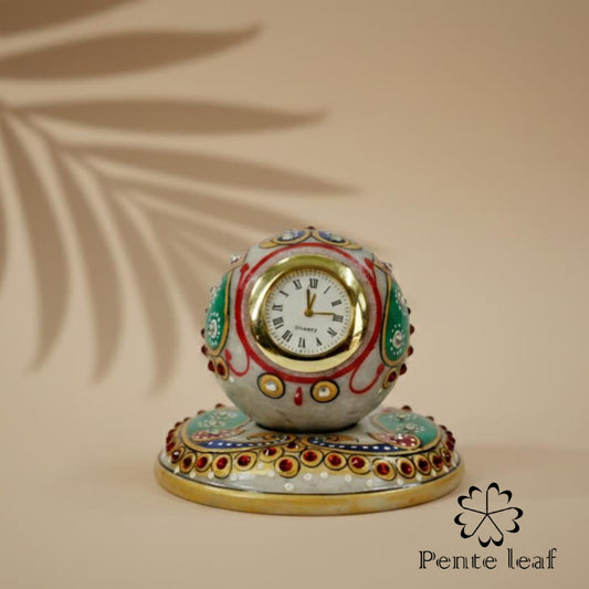 Hand Painted Marble Circular Base Clock | Makrana Marble