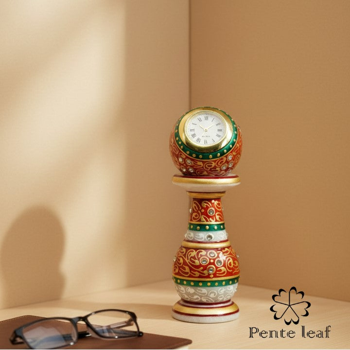 Hand painted Marble Pillar Clock | Makrana Marble