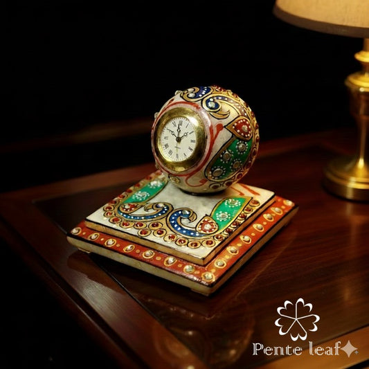 Hand Painted Marble square base clock | Makrana Marble