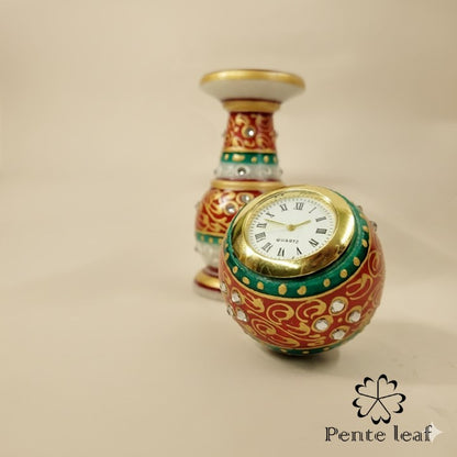 Hand painted Marble Pillar Clock | Makrana Marble