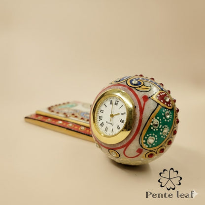 Hand Painted Marble square base clock | Makrana Marble