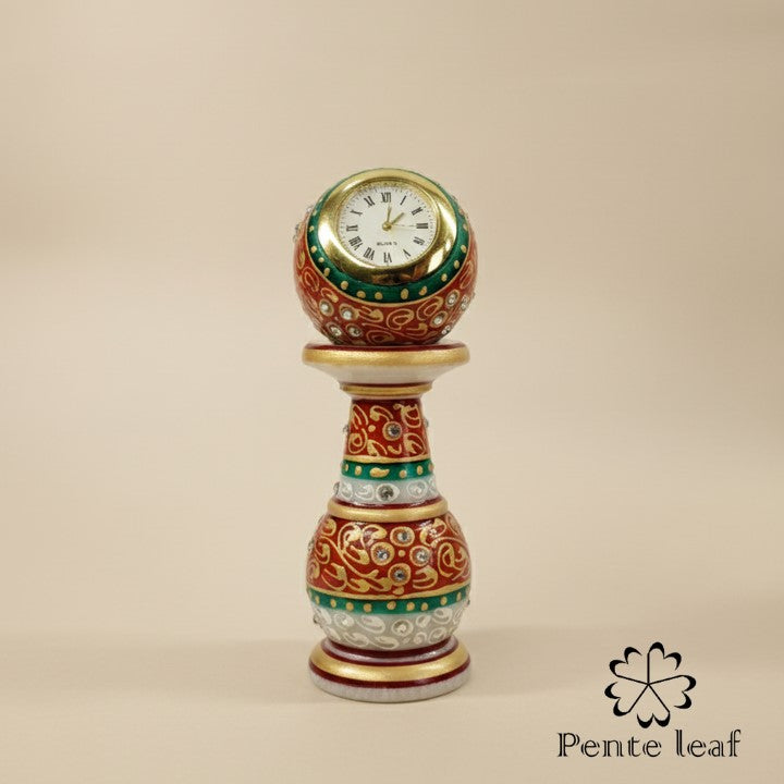 Hand painted Marble Pillar Clock | Makrana Marble