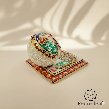 Hand Painted Marble square base clock | Makrana Marble