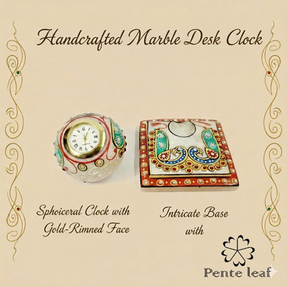 Hand Painted Marble square base clock | Makrana Marble