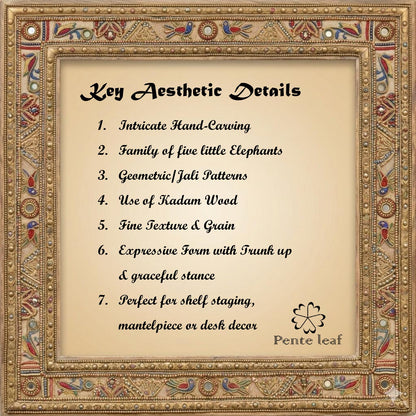 The Vatsalya Quintet : Hand-carved Wooden Elephant Family (trunk up) | Wooden Handicraft