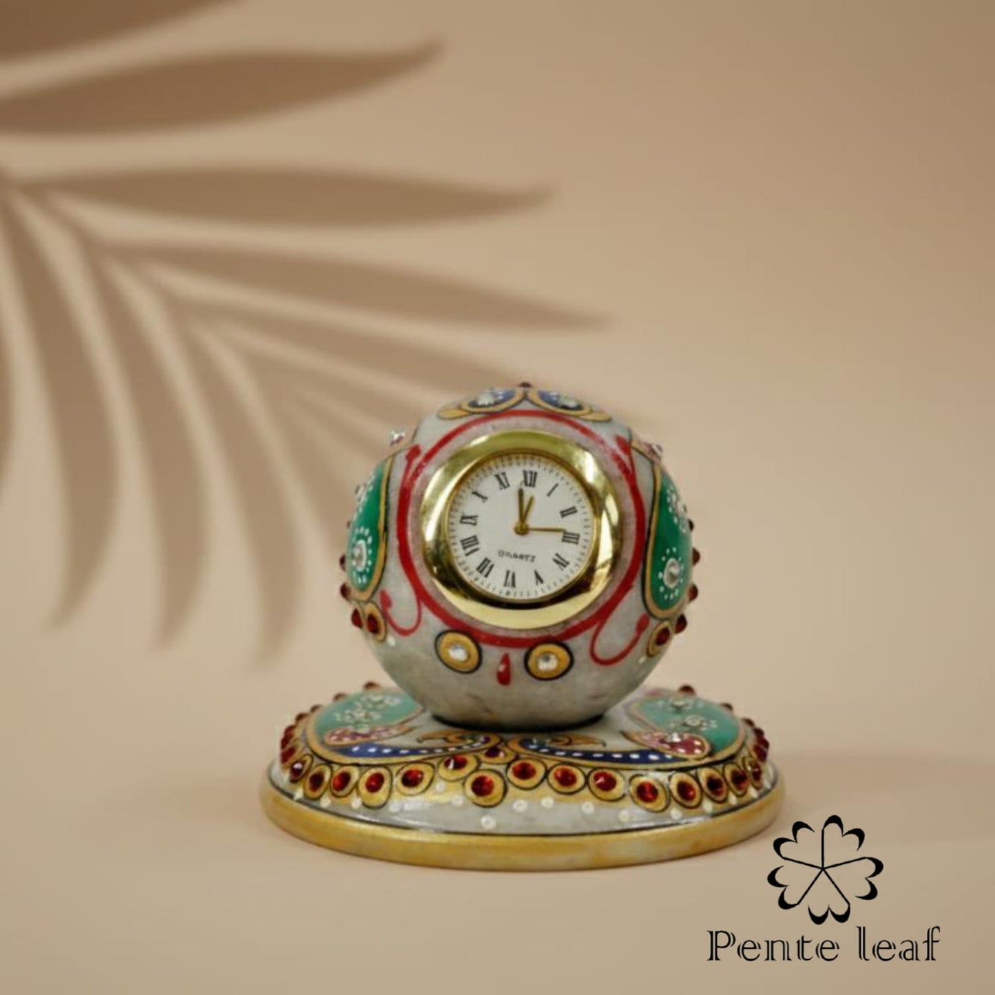 Hand Painted Marble Circular Base Clock | Makrana Marble