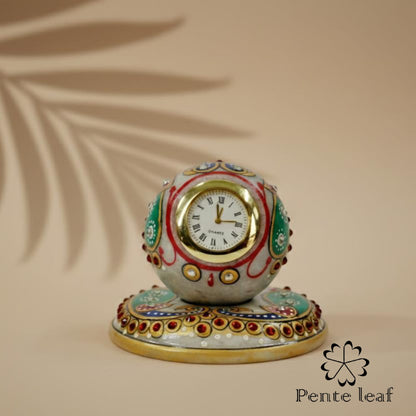 Hand Painted Marble Circular Base Clock | Makrana Marble