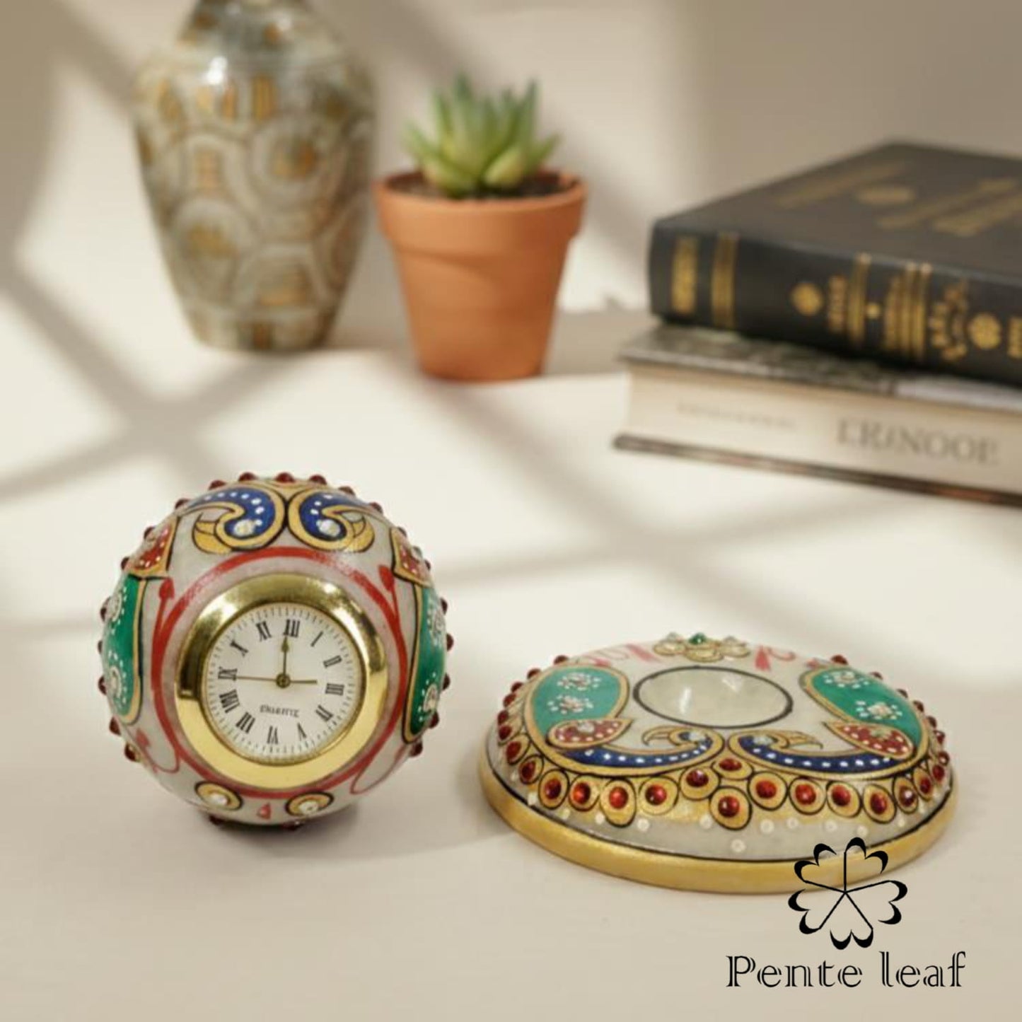 Hand Painted Marble Circular Base Clock | Makrana Marble