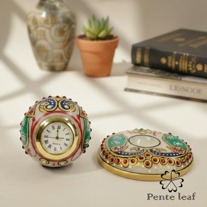 Hand Painted Marble Circular Base Clock | Makrana Marble