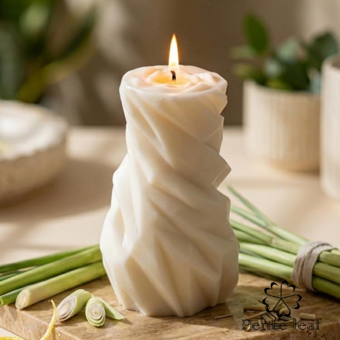 Lemon Grass Rocky Pillar Candle | Premium Handmade Candles