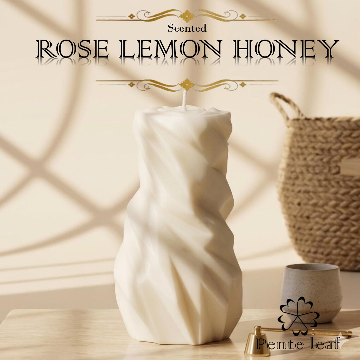 Rose Lemon Honey Rocky Pillar Candle | Premium Handmade Candles