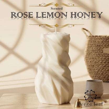 Rose Lemon Honey Rocky Pillar Candle | Premium Handmade Candles