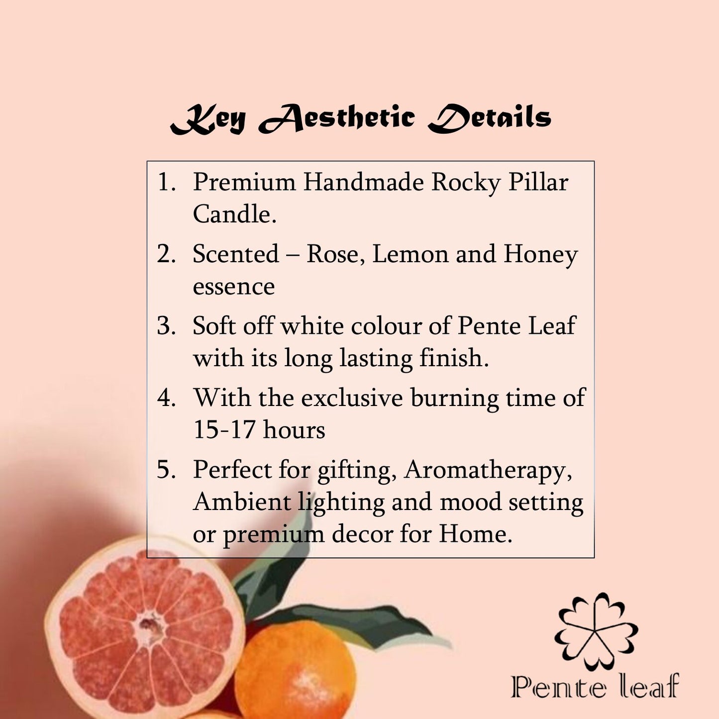Rose Lemon Honey Rocky Pillar Candle | Premium Handmade Candles
