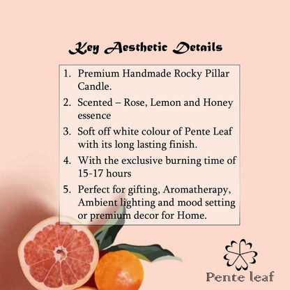 Rose Lemon Honey Rocky Pillar Candle | Premium Handmade Candles