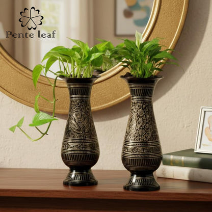The Midnight : Hand Engraved Brass Vase Duo | Brass Handicraft