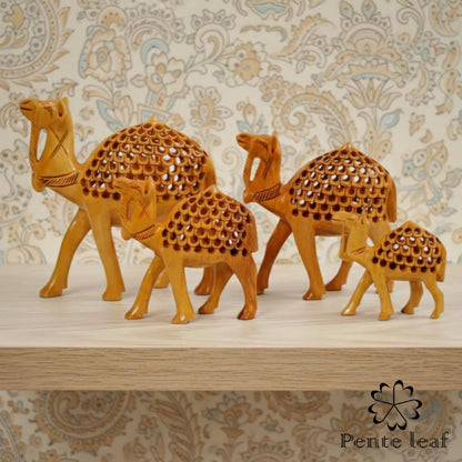 The Desert Caravan : Hand-carved Wooden Camel Family | Wooden Handicraft