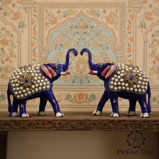 The Rajwada Blue : Metal Elephant Pair | Metal Handicraft