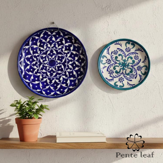 The Mandala & Alpana : Jaipur Blue Pottery Plate Combo | GI Tag Handicrafts