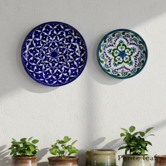 The Mandala & Kanwal : Jaipur Blue Pottery Plate Combo | GI Tag Handicrafts