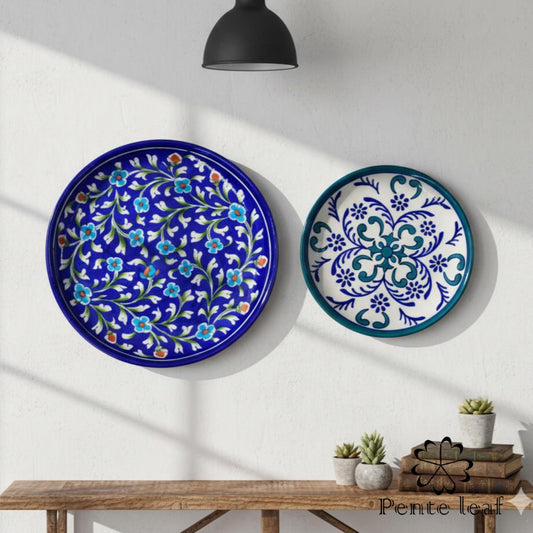 The Phulwari & Alpana : Jaipur Blue Pottery Plate Combo | GI Tag Handicrafts