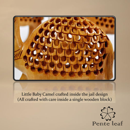 The Desert Caravan : Hand-carved Wooden Camel Family | Wooden Handicraft