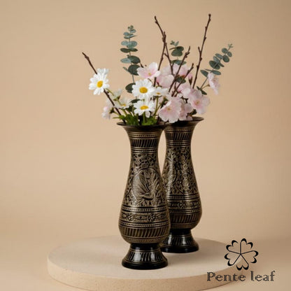 The Midnight : Hand Engraved Brass Vase Duo | Brass Handicraft