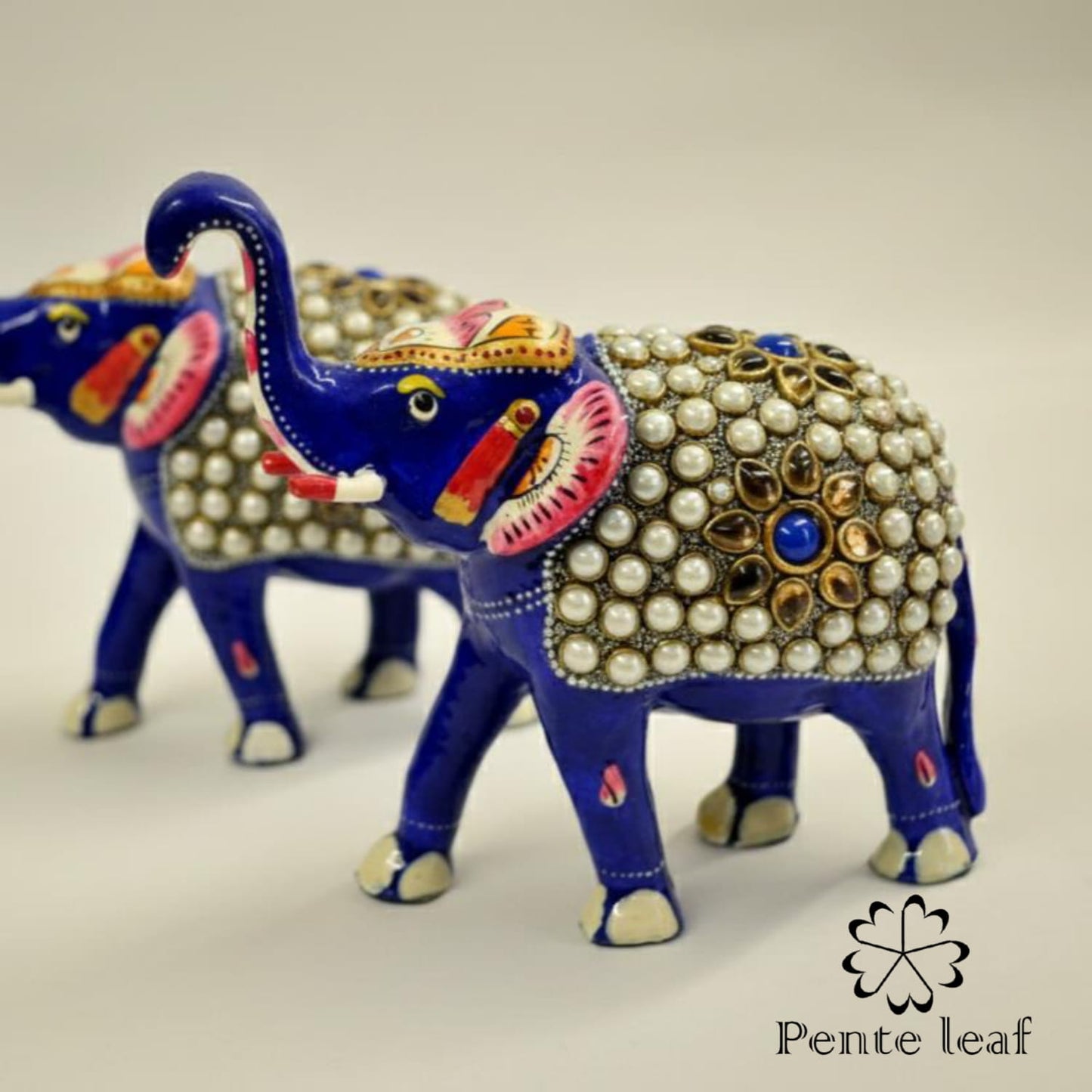 The Rajwada Blue : Metal Elephant Pair | Metal Handicraft