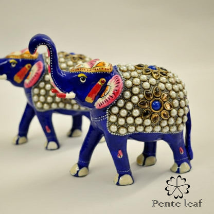 The Rajwada Blue : Metal Elephant Pair | Metal Handicraft