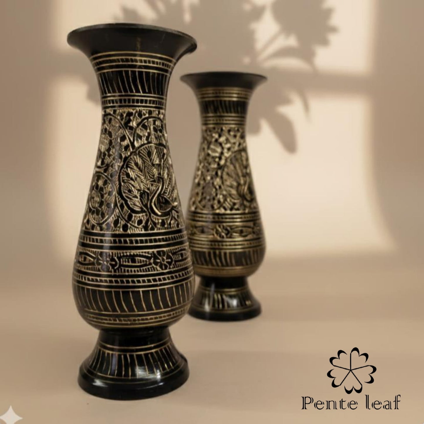 The Midnight : Hand Engraved Brass Vase Duo | Brass Handicraft