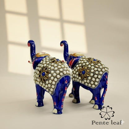 The Rajwada Blue : Metal Elephant Pair | Metal Handicraft