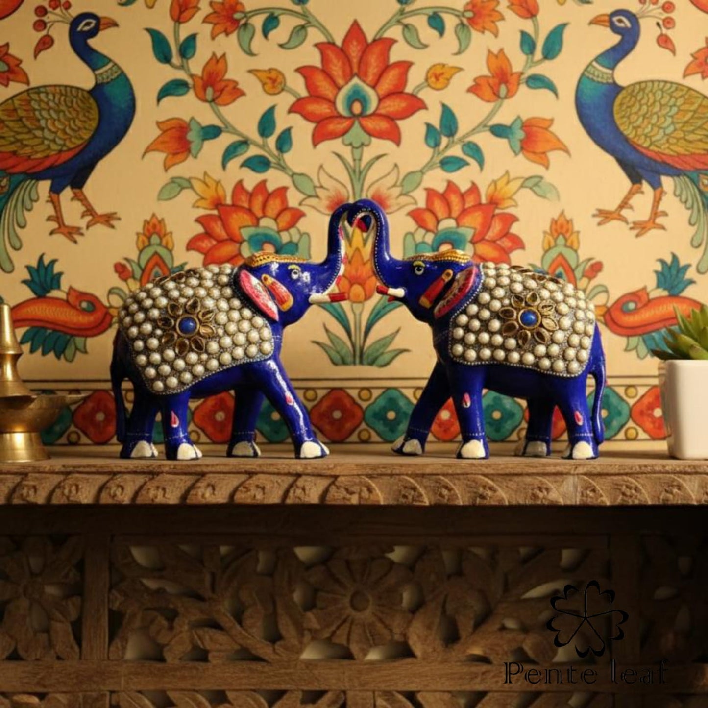 The Rajwada Blue : Metal Elephant Pair | Metal Handicraft