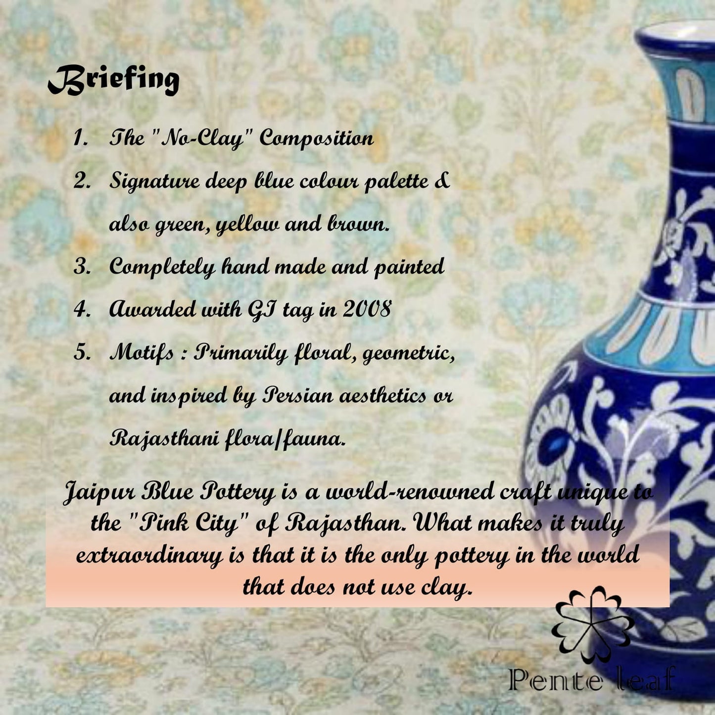 The Royal Indigo : Jaipur Blue Pottery Surahi | GI Tag Handicrafts